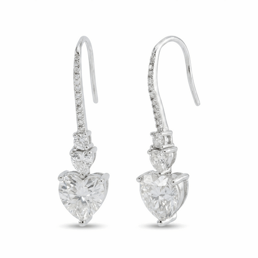 Moissanite Heart Drop Pavé Earrings – 4.81ct Total DEF, Sterling Silver
