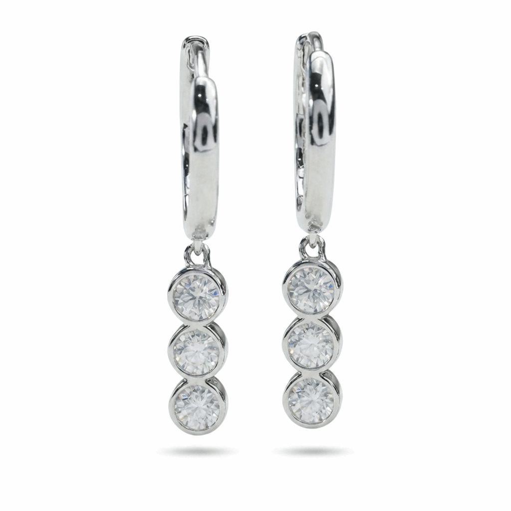 Moissanite Triple Drop Huggie Earrings – 1.2ct DEF, Sterling Silver