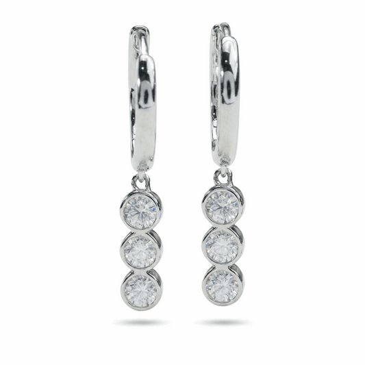 Moissanite Triple Drop Huggie Earrings – 1.2ct DEF, Sterling Silver