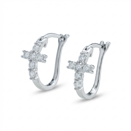 Moissanite Cross Huggie Earrings – 1.68ct DEF, Sterling Silver