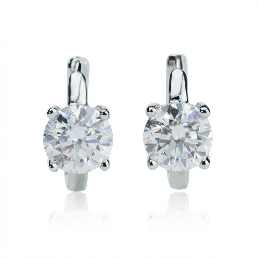 Moissanite Solitaire Huggie Earrings – 2.0ct DEF, Sterling Silver