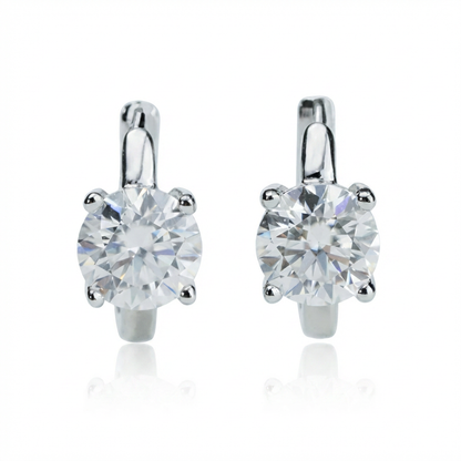 Moissanite Solitaire Huggie Earrings – 2.0ct DEF, Sterling Silver