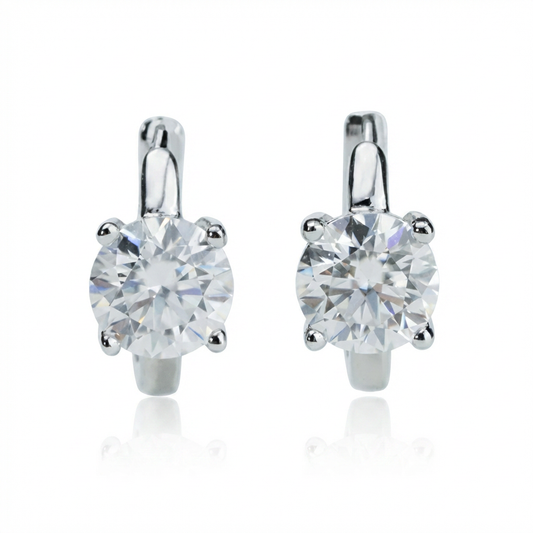 Moissanite Solitaire Huggie Earrings – 2.0ct DEF, Sterling Silver