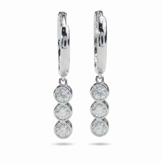Moissanite Triple Drop Huggie Earrings – 1.2ct DEF, Sterling Silver