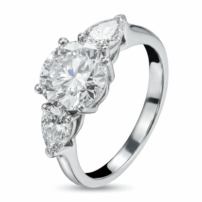 Three-stone lab diamond engagement ring 2.74ct – oval marquise lab diamond ring 18K white gold – Mara & Co UK