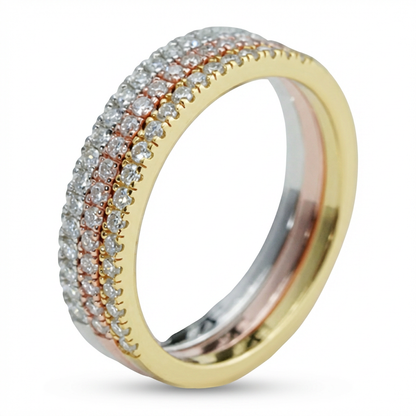 Three-Tone Moissanite Eternity Band Set – White, Rose &amp; Yellow Gold Plated, 0.90ct Total