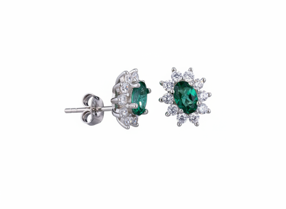 Lab Emerald Halo Stud Earrings