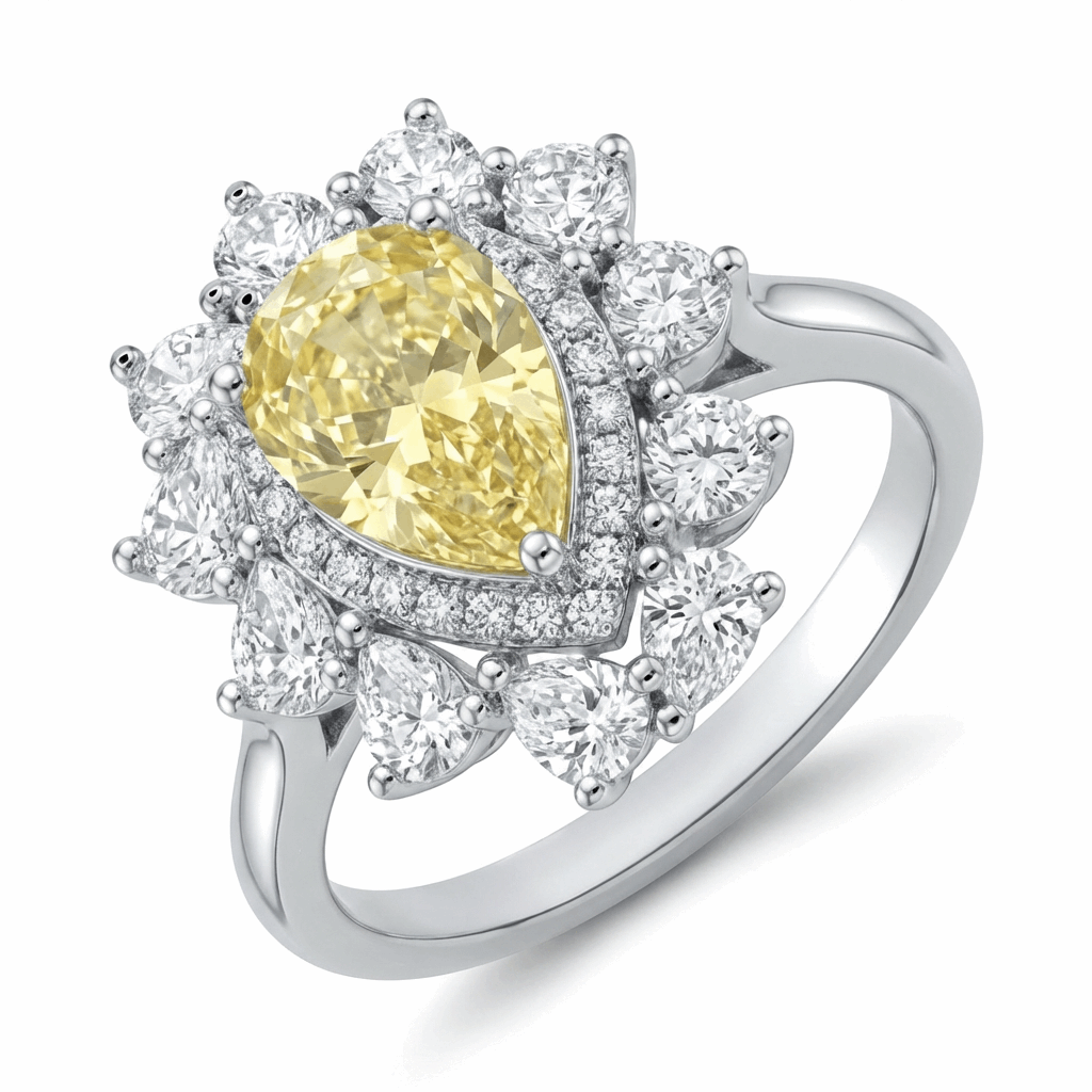 Yellow Pear Halo Ring – 6.48ct