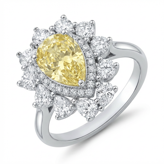 Yellow Pear Halo Ring – 6.48ct
