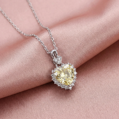 Yellow Crushed Ice CZ Heart Necklace – Moissanite Halo, Sterling Silver