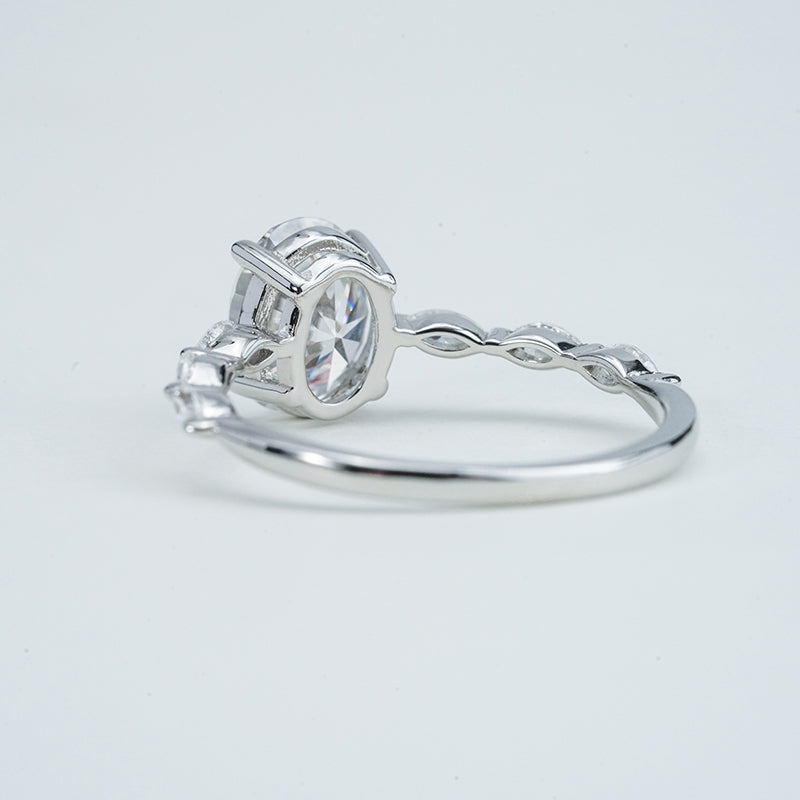 Oval Moissanite & Marquise CZ Accents Ring – 2.0ct, Sterling Silver