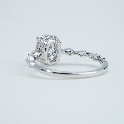Oval Moissanite & Marquise CZ Accents Ring – 2.0ct, Sterling Silver