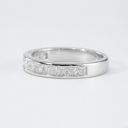 Princess Cut Moissanite Half Eternity Band – 0.585ct, White Gold Plated