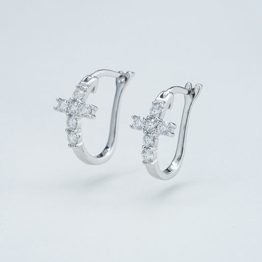 Moissanite Cross Huggie Earrings – 1.68ct DEF, Sterling Silver