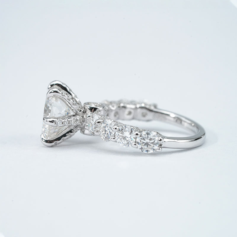 Moissanite Round Blossom Cut Statement Ring – 3.0ct Centre, Multi-Stone, Sterling Silver