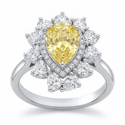 Yellow Pear Halo Ring – 6.48ct