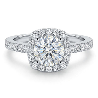 Cushion Halo Moissanite Ring with Pavé Band – 1.0ct