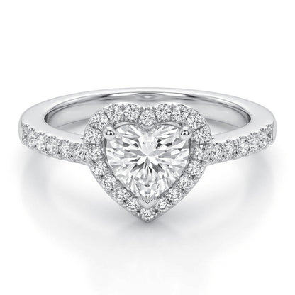 Heart Halo Moissanite Ring with Pavé Band – 0.5ct