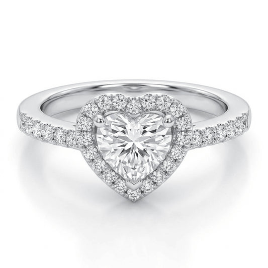 Heart Halo Moissanite Ring with Pavé Band – 0.5ct