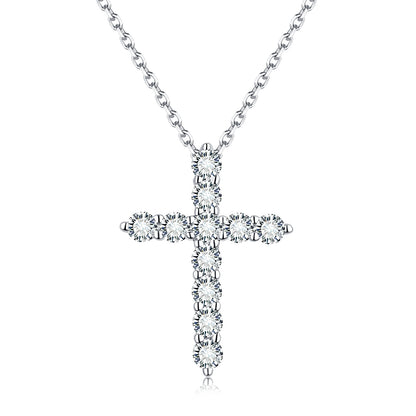 Moissanite Cross Pendant Necklace – 0.66ct DEF, Sterling Silver