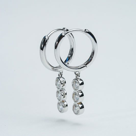 Moissanite Triple Drop Huggie Earrings – 1.2ct DEF, Sterling Silver