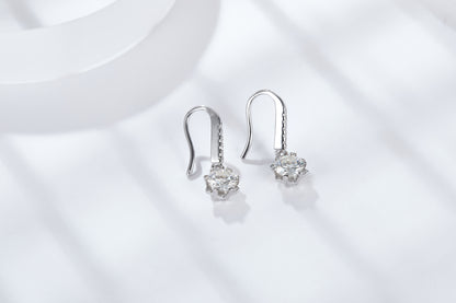 Moissanite Heart-Prong Drop Hook Earrings – 1.0ct Total (5.0mm), Sterling Silver
