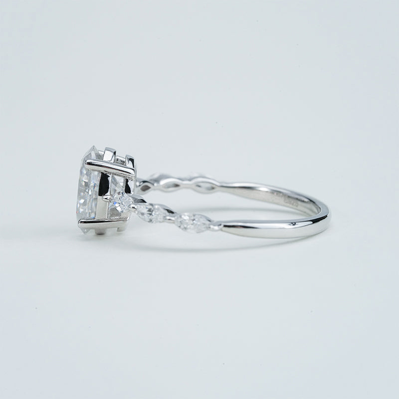 Oval Moissanite & Marquise CZ Accents Ring – 2.0ct, Sterling Silver