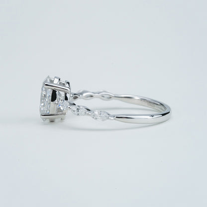 Oval Moissanite & Marquise CZ Accents Ring – 2.0ct, Sterling Silver