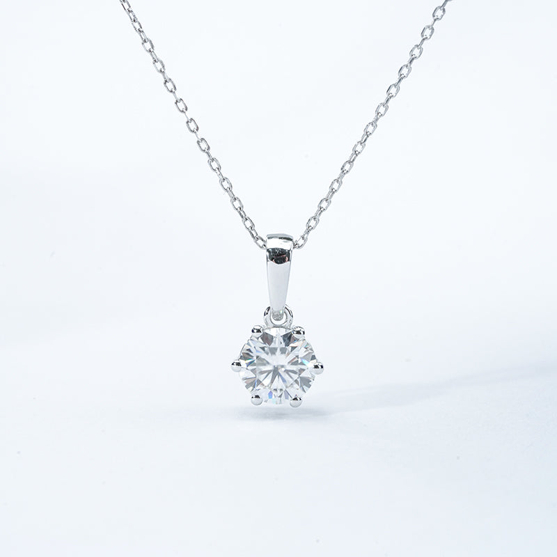 Classic Six-Prong Solitaire Moissanite Necklace – 1.0ct