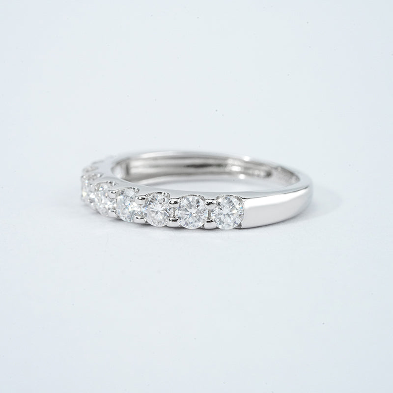 Moissanite Pavé Half Eternity Band – 9 x 2.7mm DEF, Sterling Silver