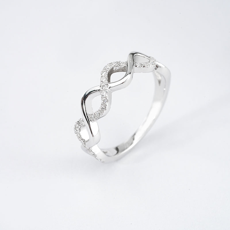 Infinity Twist Moissanite Band – 0.20ct Total, 29 x 1.1mm DEF, Sterling Silver