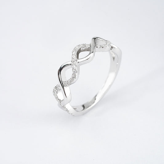 Infinity Twist Moissanite Band – 0.20ct Total, 29 x 1.1mm DEF, Sterling Silver