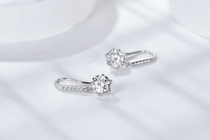 Moissanite Heart-Prong Drop Hook Earrings – 1.0ct Total (5.0mm), Sterling Silver