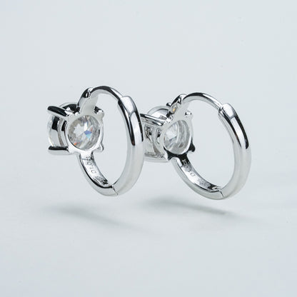 Moissanite Solitaire Huggie Earrings – 2.0ct DEF, Sterling Silver