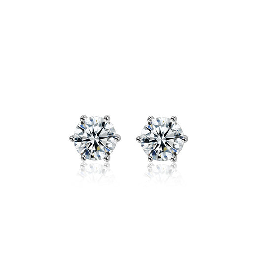 Moissanite Six-Prong Solitaire Stud Earrings – DEF, Sterling Silver