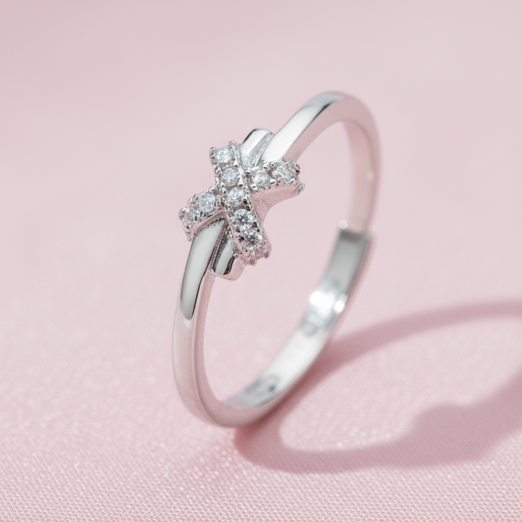 Cross Cluster Ring - Adjustable Moissanite Sterling Silver -  Mara & Co UK