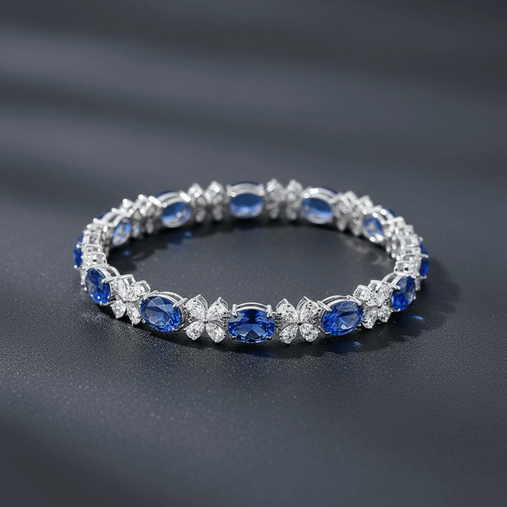 Blue sapphire diamond tennis bracelet – lab-grown sapphire bracelet UK – Mara & Co UK