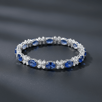 Blue sapphire diamond tennis bracelet – lab-grown sapphire bracelet UK – Mara & Co UK