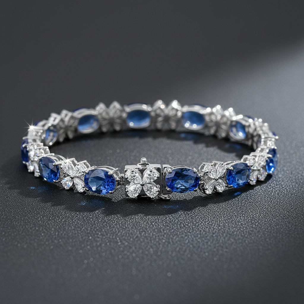 Royal Blue Sapphire & Diamond Tennis Bracelet