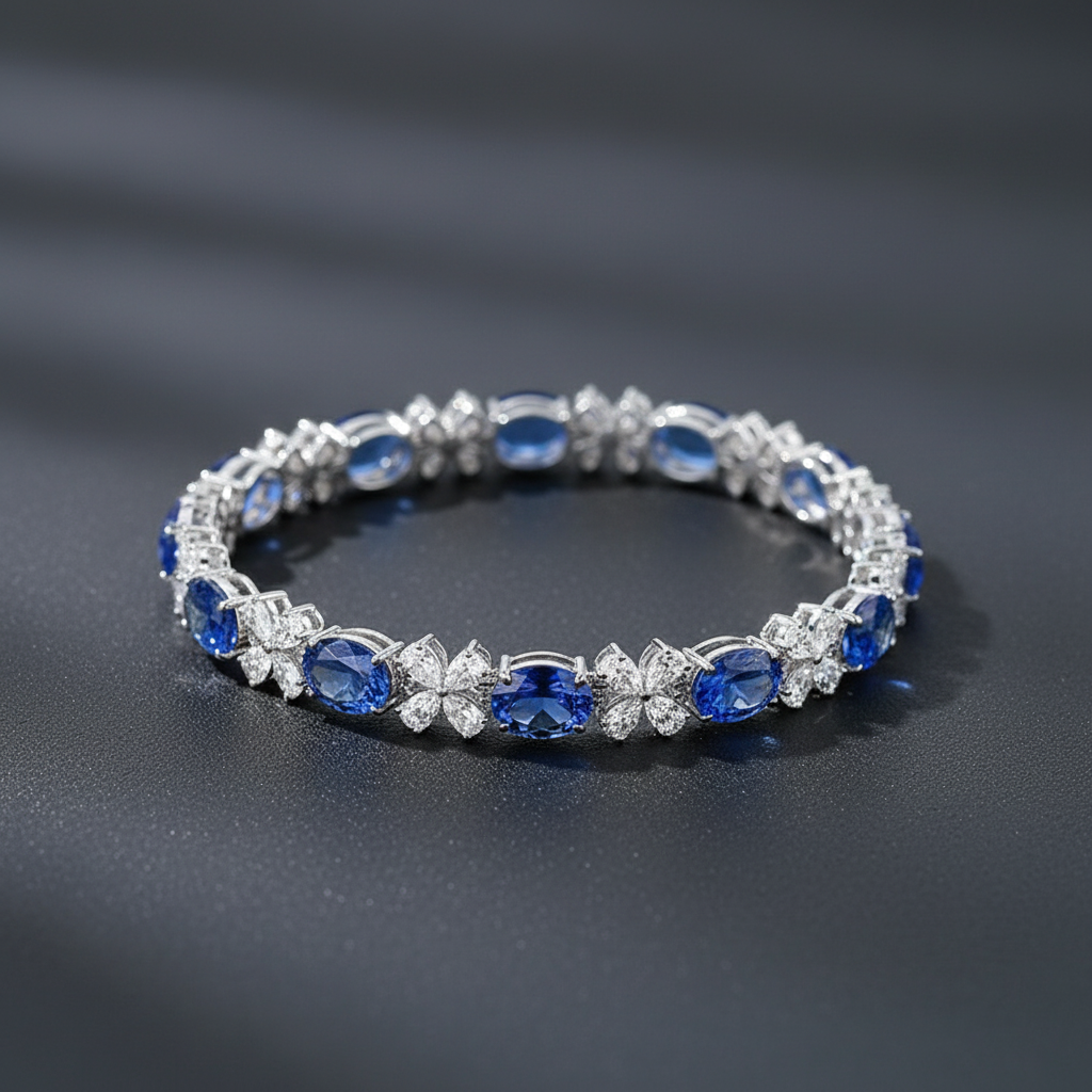 Royal Blue Sapphire & Diamond Tennis Bracelet