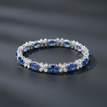Royal Blue Sapphire & Diamond Tennis Bracelet -  Mara & Co UK