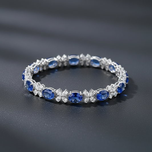 Royal Blue Sapphire & Diamond Tennis Bracelet