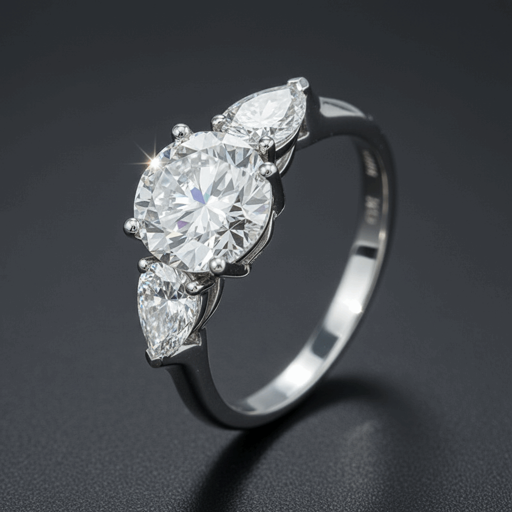 Three-stone lab diamond ring – 2.74ct lab-grown diamond engagement ring 18K white gold – Mara & Co UK