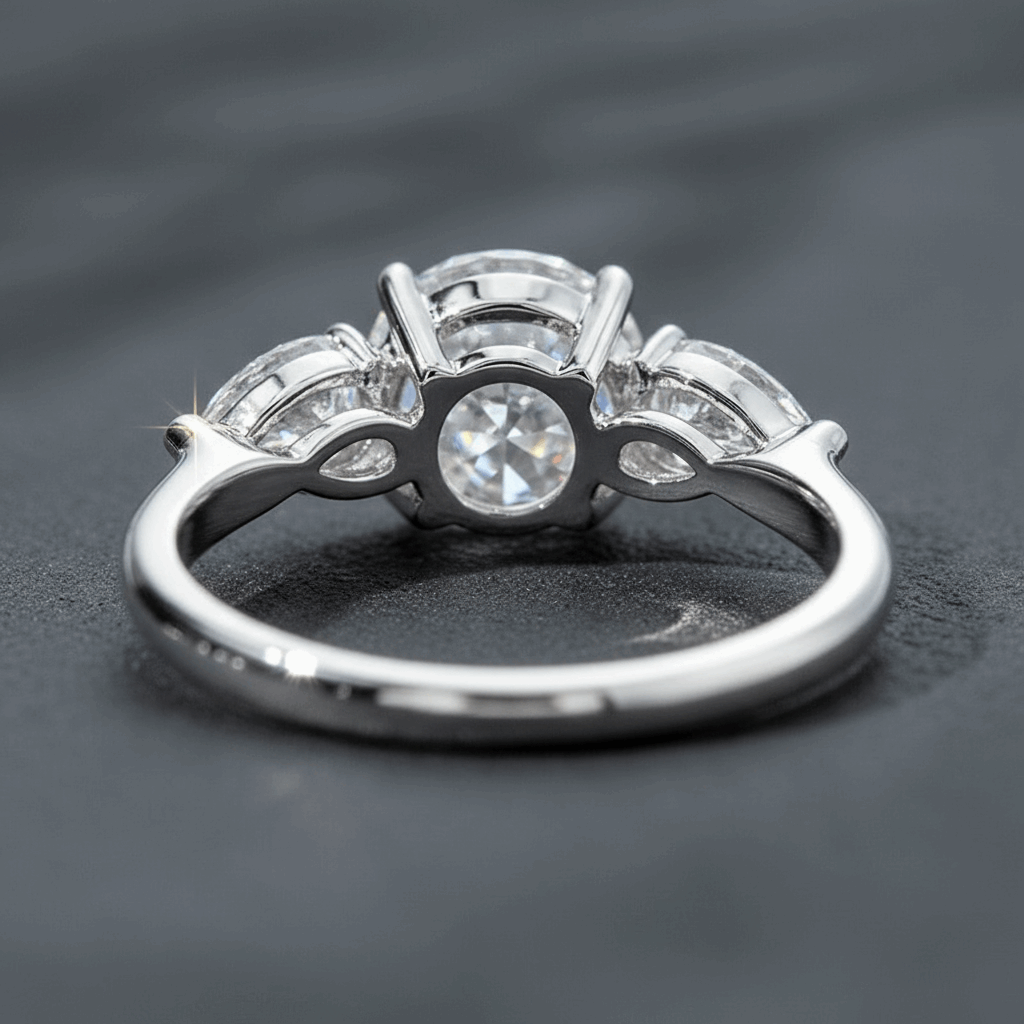 Lab diamond trilogy ring – three-stone engagement ring 18K white gold UK – Mara & Co UK