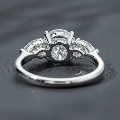 Lab diamond trilogy ring – three-stone engagement ring 18K white gold UK – Mara & Co UK