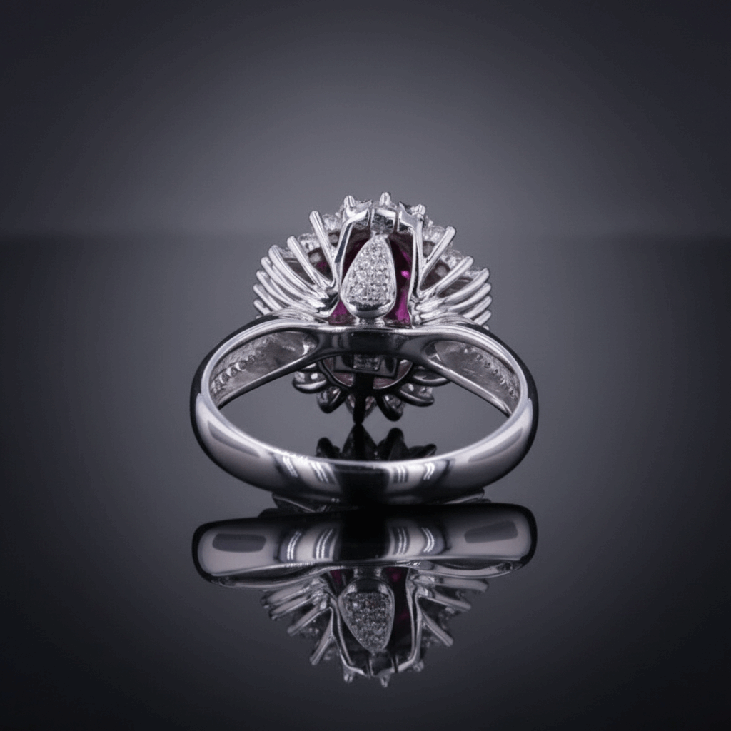 Vivid Ruby & Diamond Halo Ring – 2.08ct Ruby, 18K White Gold -  Mara & Co UK