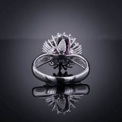 Vivid Ruby & Diamond Halo Ring – 2.08ct Ruby, 18K White Gold -  Mara & Co UK