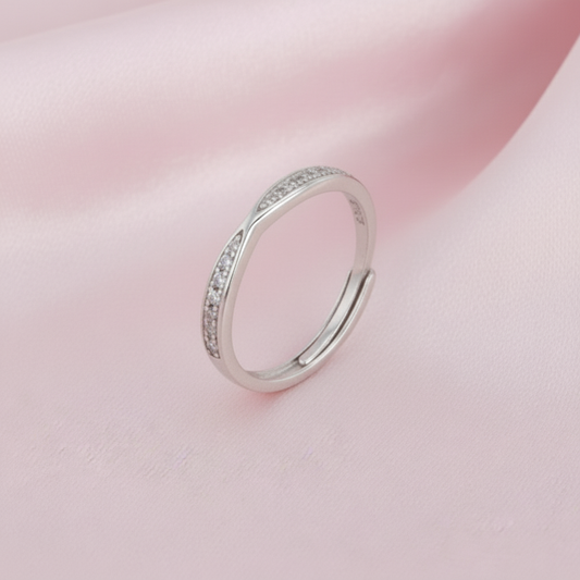 Adjustable Moissanite Wave Ring in Sterling Silver J½ to N½