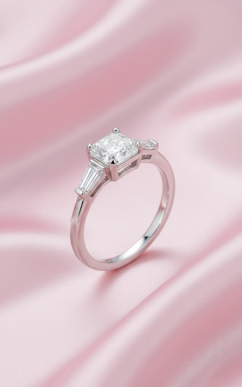 Moissanite 3-Stone Ring – Sparkling Asscher Cut -  Mara & Co UK