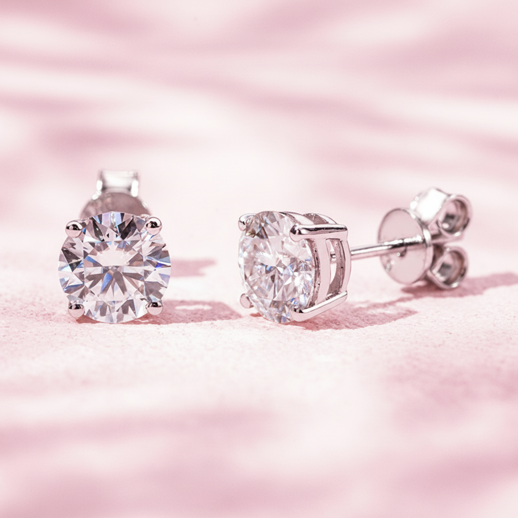 Classic Solitaire  moissanite  Stud Earrings - 4 Prong Setting -  Mara & Co UK